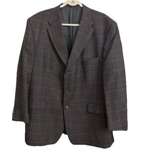 Burberry London Blazer Mens 46R Gray Plaid Windowpane Wool Sport Coat Jacket